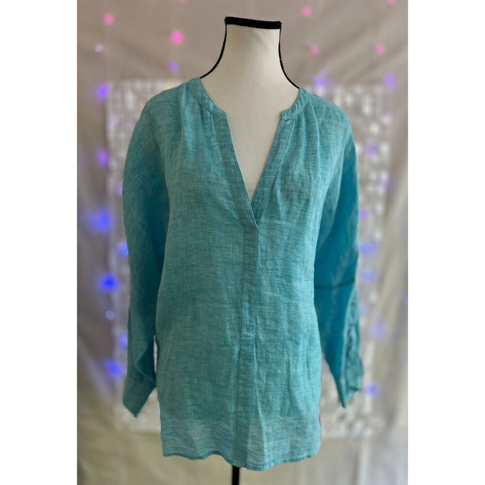 NWT NIC+ZOE Cliff View aqua linen tunic. Size M.